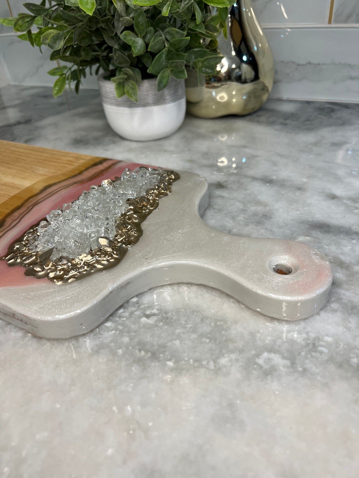 Pink White and Rose Gold Charcuterie Board