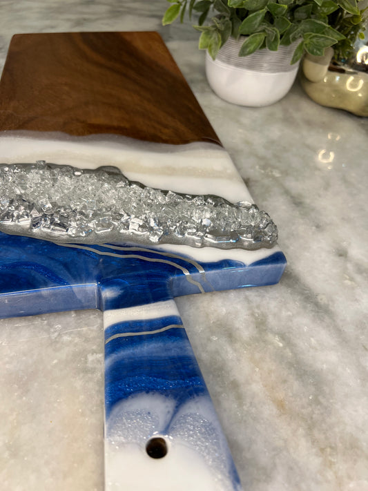 Blue White and Silver Charcuterie Board