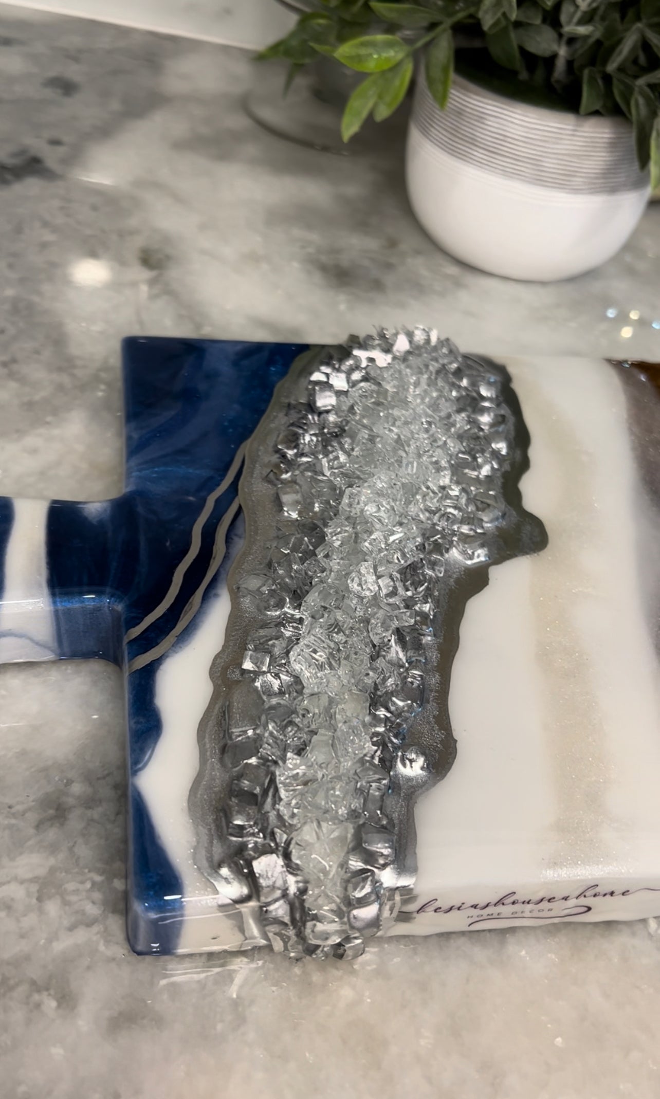 Blue White and Silver Charcuterie Board