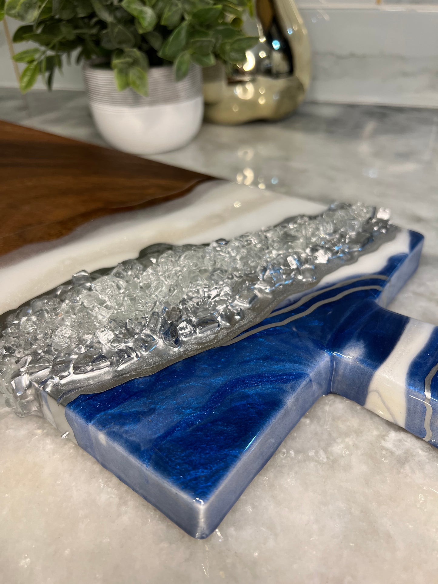 Blue White and Silver Charcuterie Board